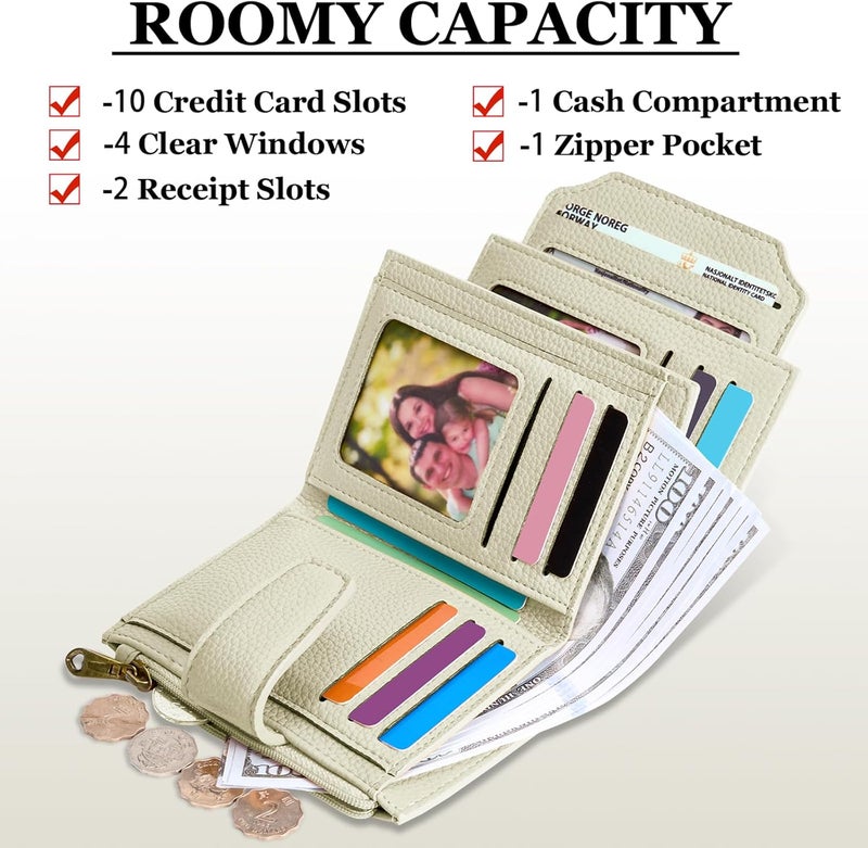 Airkit Small Wallet Women RFID Blocking Soft Leather Bifold Compact Card Holder Wallet for Women with Zipper Coin Pocket 4 ID Window - Image 4
